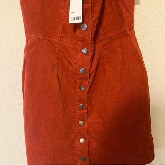 NWT Urban Outfitters Orange Corduroy Jumper Dress Women’s 8 Mini Dress Buttons - Picture 6 of 10